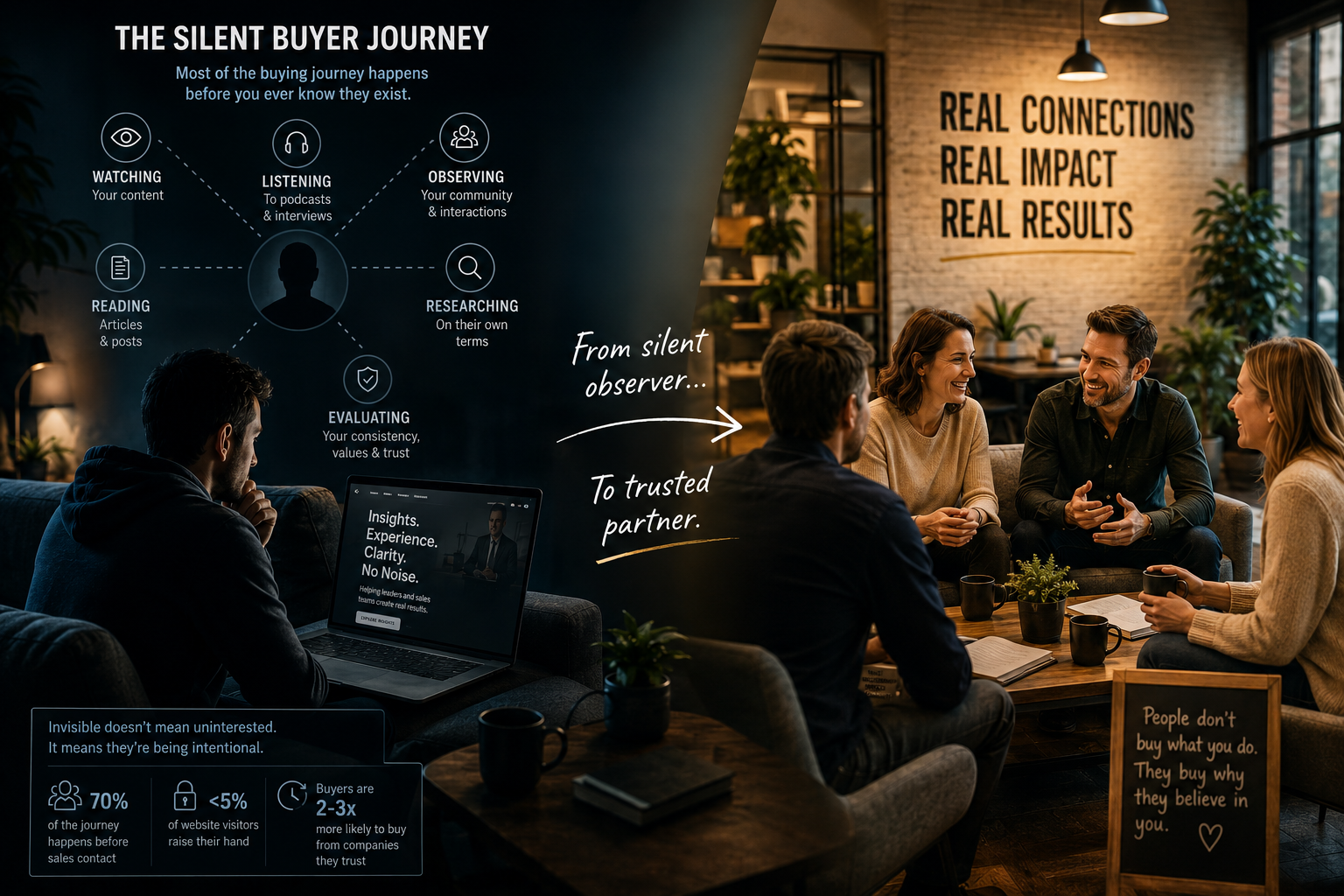 Silent buyer evaluating their decisions behind the scene